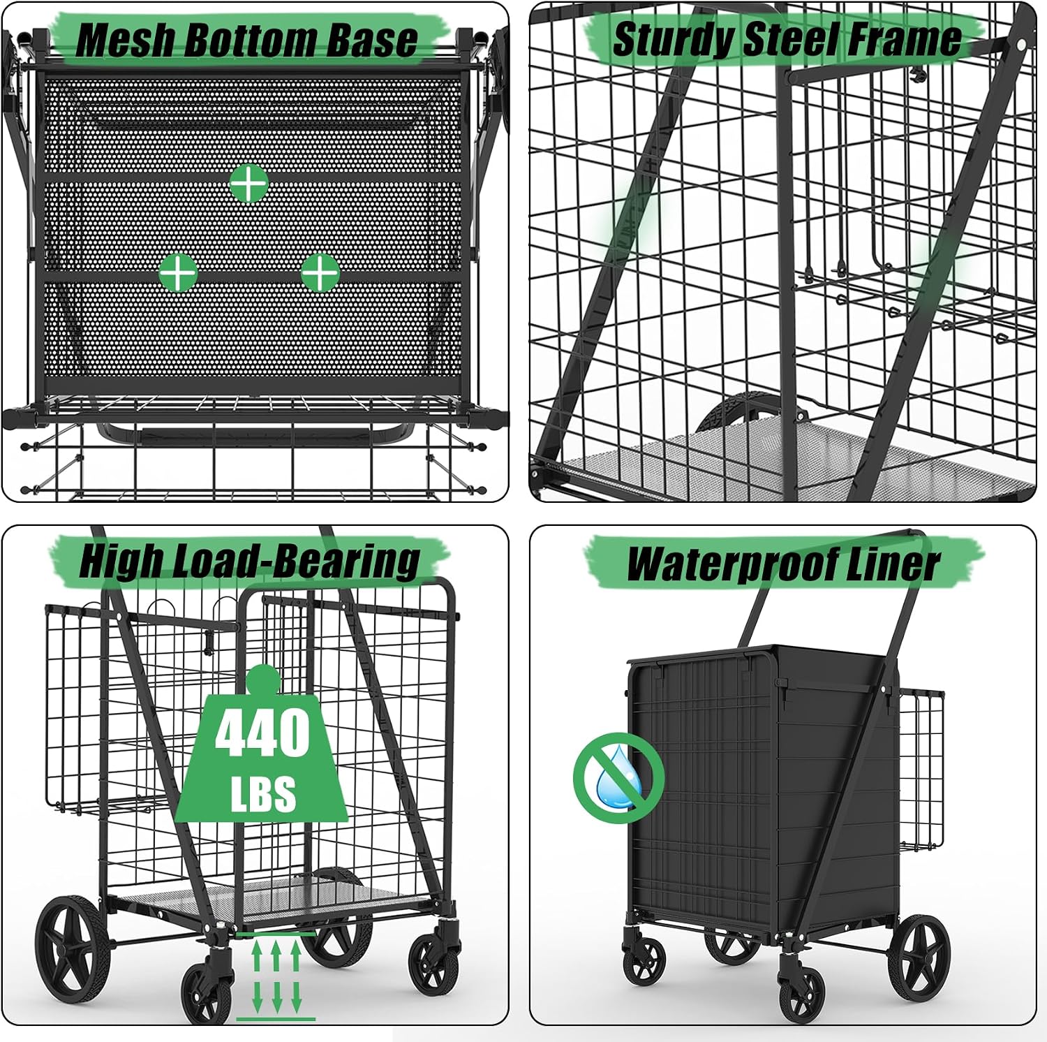 Heavy Duty Folding Shopping Ca - Heavy Equipment Washing 评论和价格